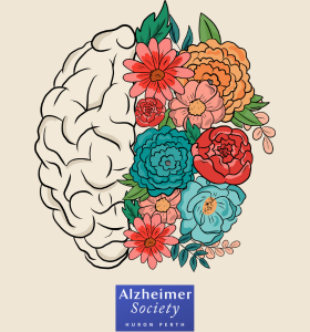 illustration of a brain and half of it is filled with flowers